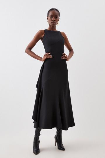 Black Petite Tailored Compact Stretch Panelled Frill Skirt Maxi Dress
