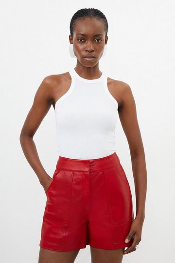 Clean Leather Pocket Detail Shorts red