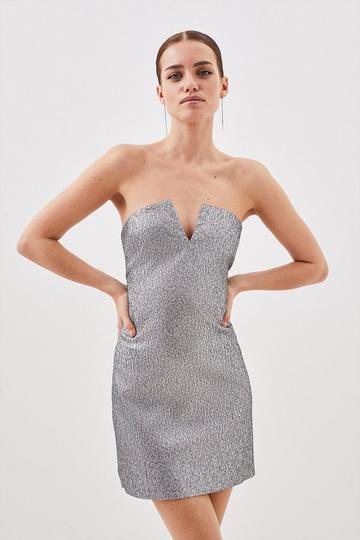 Petite Tailored Metallic Strapless Mini Dress silver