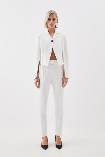 The Founder Tailored Compact Stretch High Waist Slim Leg Trousers ivory