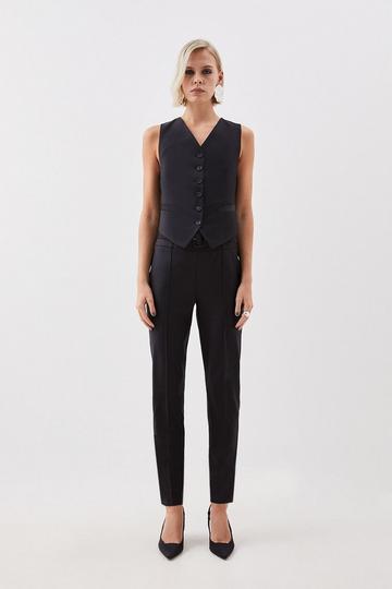 The Founder Tailored Wool Blend High Waist Belted Slim Leg Trousers black
