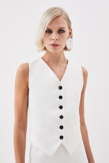 The Founder Tailored Compact Stretch Tie Detail Waistcoat ivory