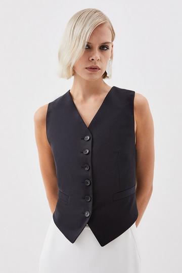The Founder Tailored Wool Blend Tie Detail Waistcoat black