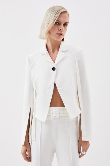 The Founder Tailored Compact Stretch Tie Detail Jacket ivory