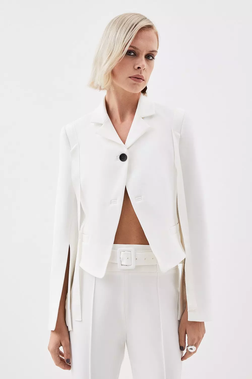 Crop Jacket with Ties - White - Ladies