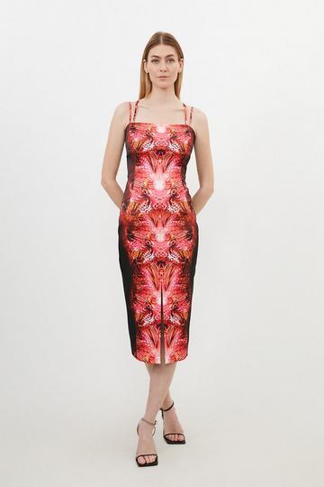 Tailored Abstract Floral Print Strappy Midi Dress pink