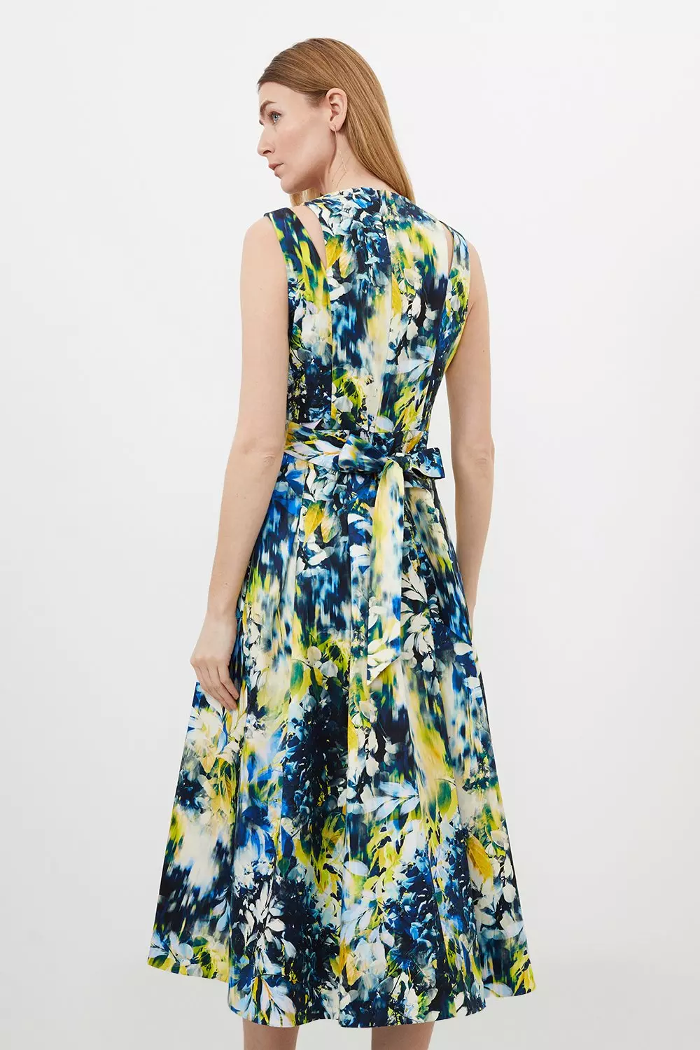 Tailored Blurred Wisteria Print Full Skirt Midi Dress Karen Millen