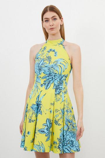 Tailored Hand Drawn Floral Halter Neck Mini Dress multi