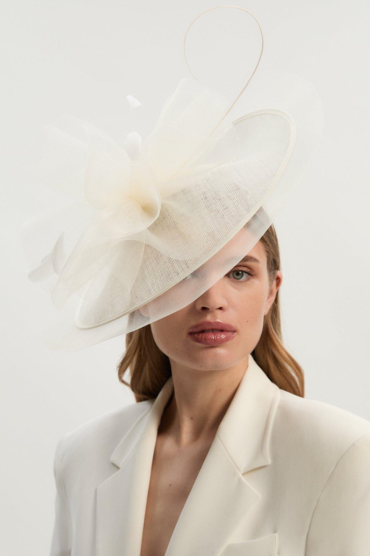 Veiled Feather Detail Fascinator - Ivory
