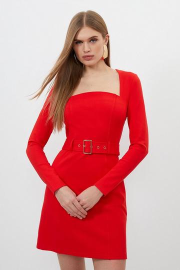 Jersey Ponte Belted Mini Dress red