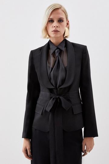 The Founder Premium Twill Tie Waist Detail Blazer black