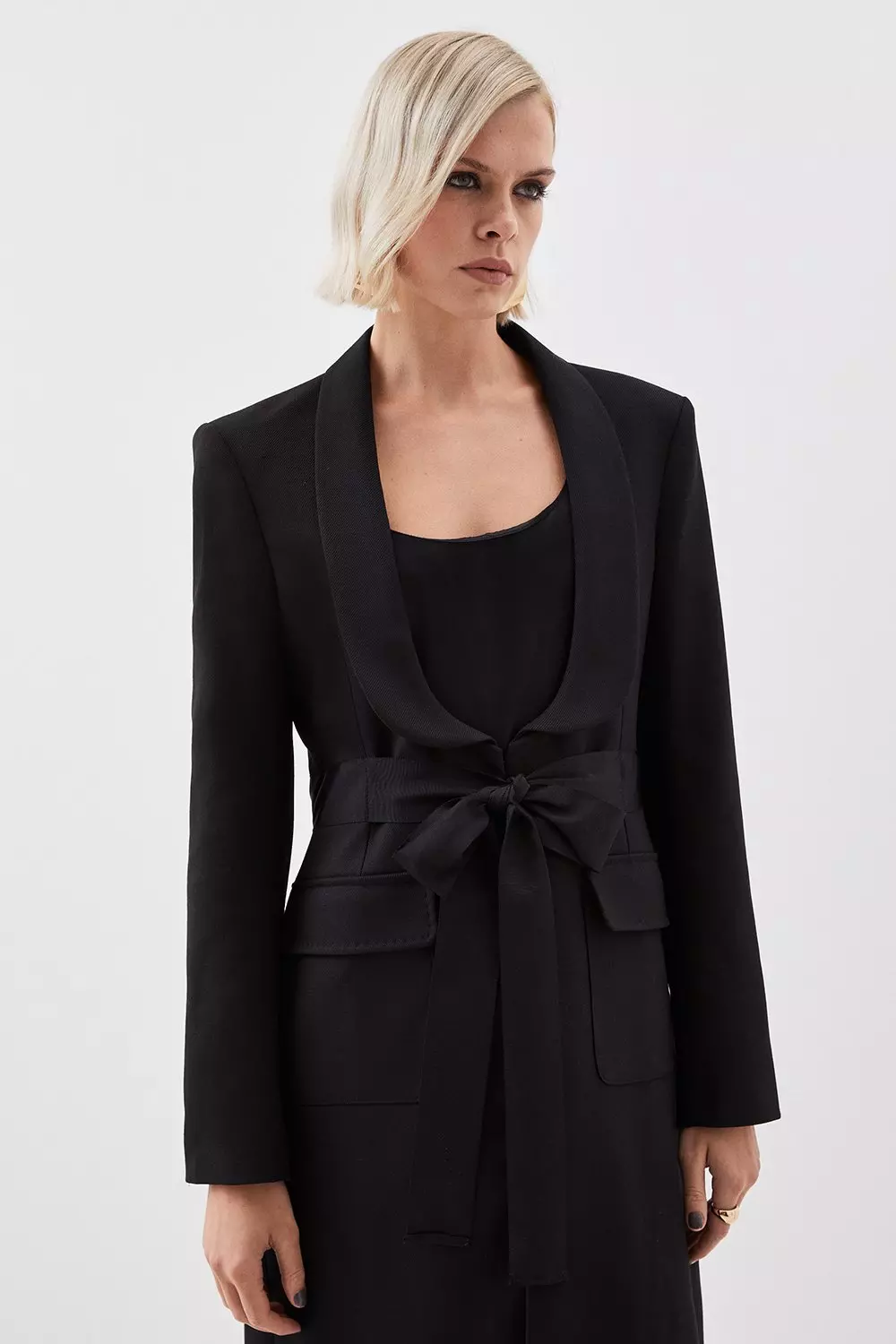 The Founder Premium Twill Tie Waist Detail Maxi Coat Karen Millen