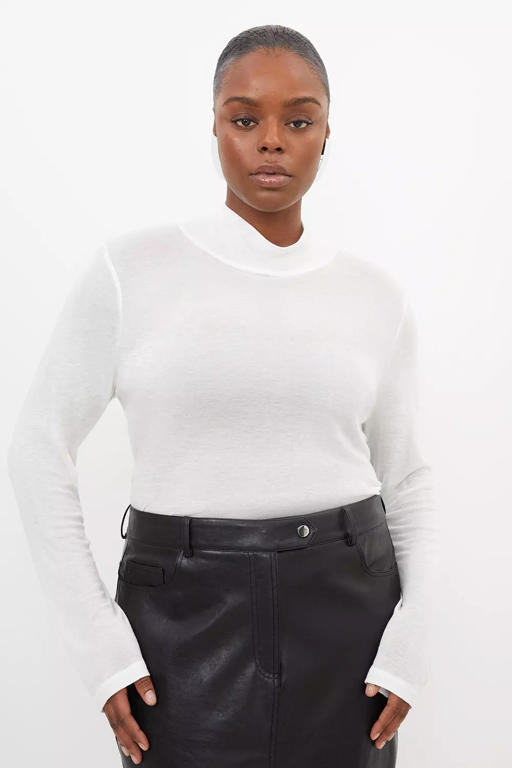 Plus Size Premium Jersey Wool Blend High Neck Sleeve Top