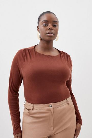 Plus Size Premium Jersey Wool Blend Long Sleeve Top toffee