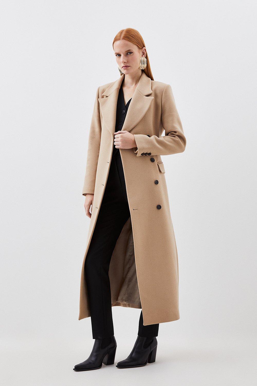 Italian Manteco Wool Blend Tailored Single Breasted Maxi Coat | Karen Millen