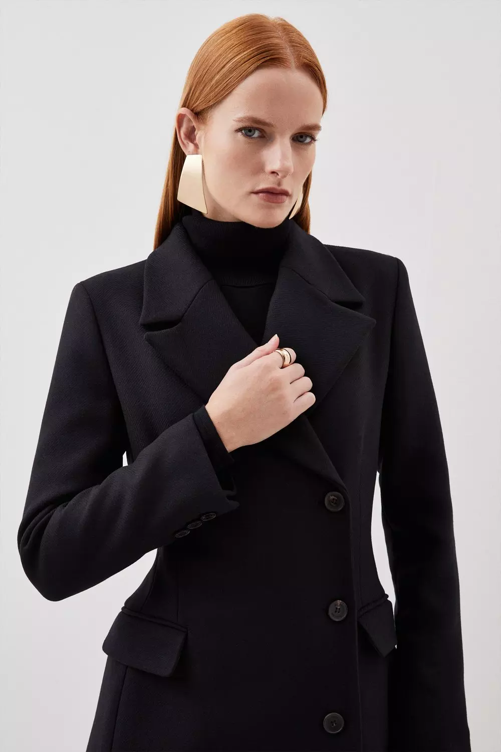 Italian Manteco Wool Blend Tailored Single Breasted Maxi Coat | Karen Millen