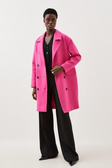 Pink Italian Wool Blend Tailored Double Breasted Midi Coat