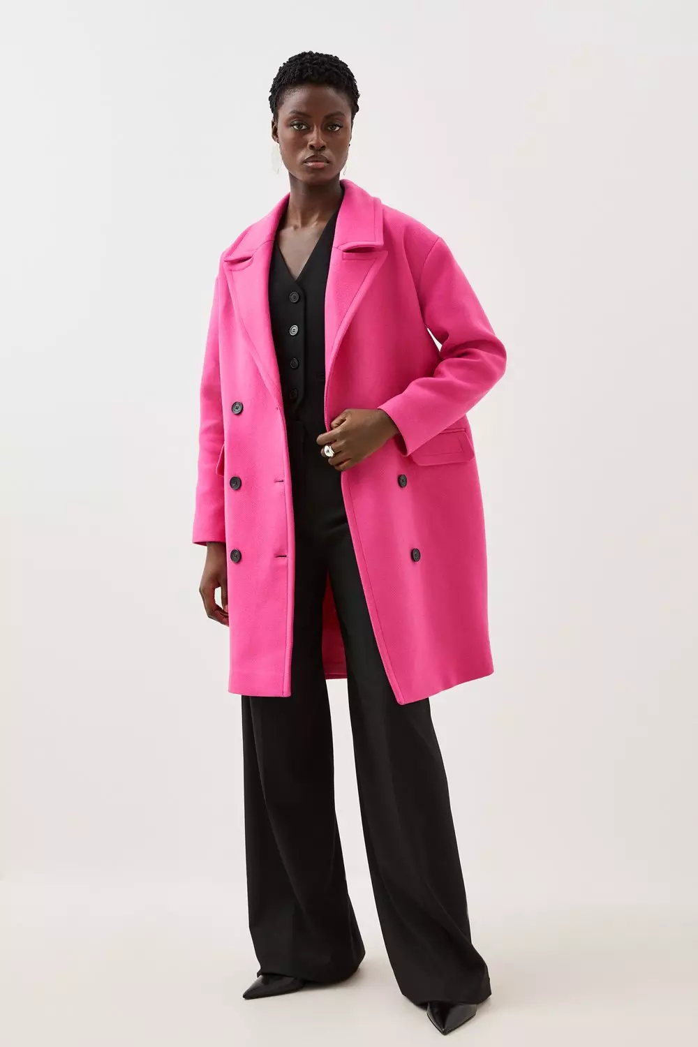 Italian Manteco Wool Maxi Double Breasted Tailored Coat | Karen Millen