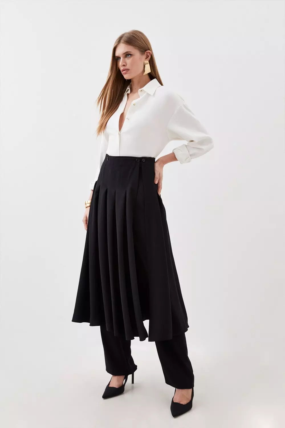 Tailored Crepe Detachable Layered Skirt Detail Pants Karen Millen