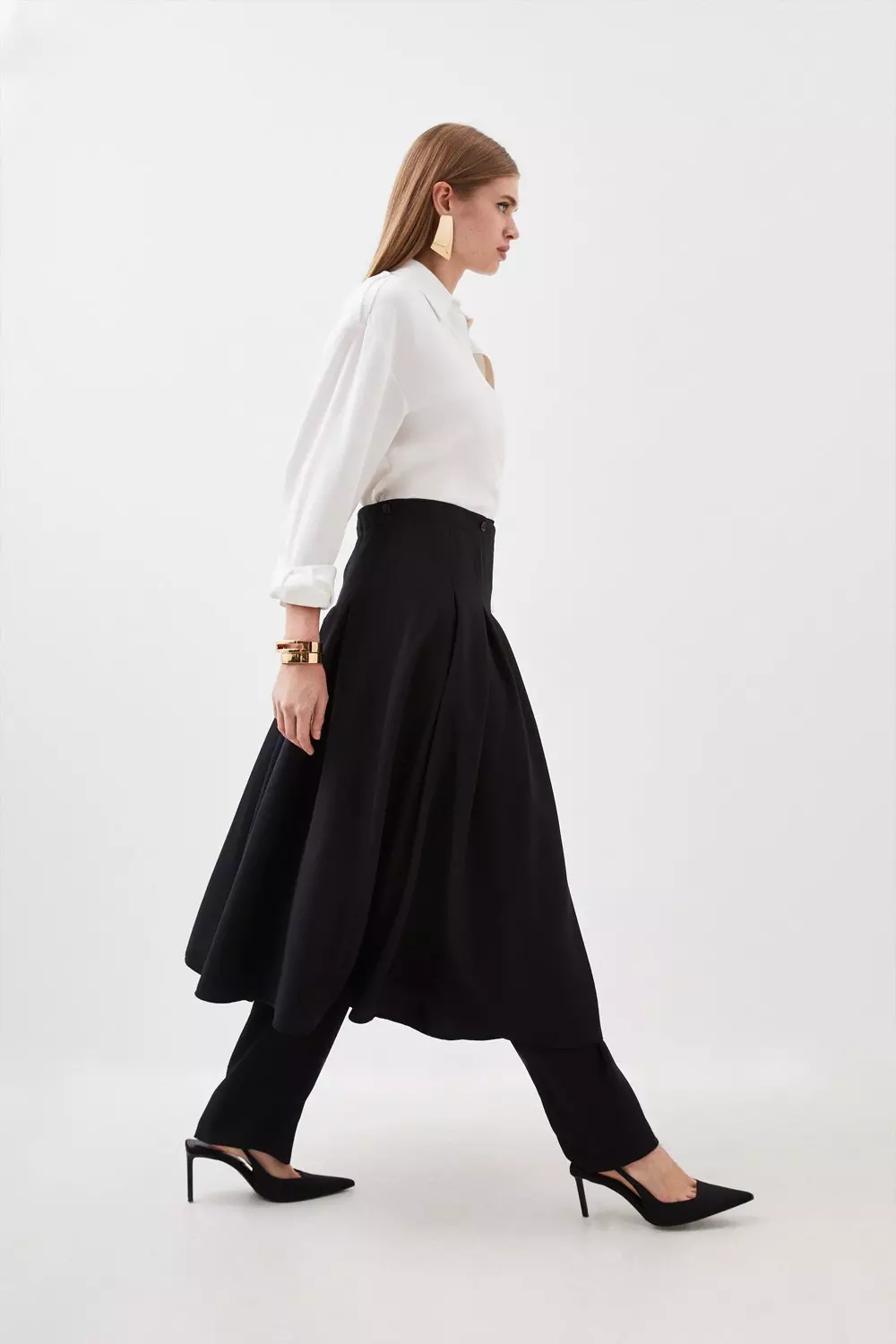 Satin Crepe Wide Leg High Waist Pants | Karen Millen