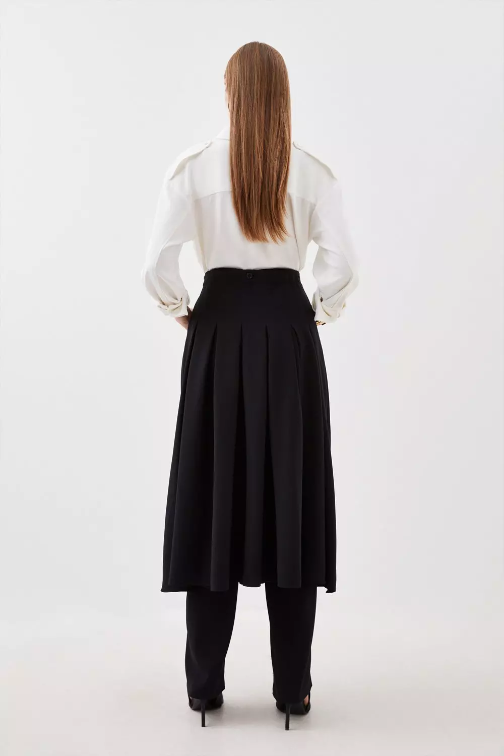 Tailored Crepe Detachable Layered Skirt Detail Pants