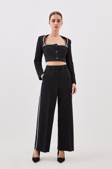 Lydia Millen Petite Compact Stretch Embellished Trousers black