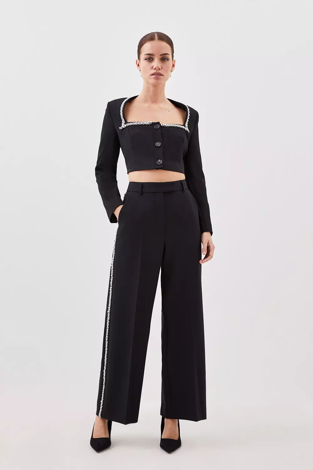 Compact Stretch High Waisted Wide Leg Pants, Karen Millen