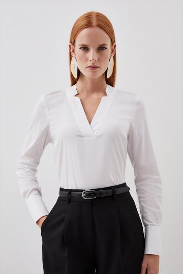 White Tailored Notch Neck Collared Button Back Shirt