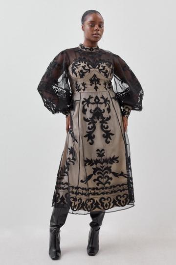 Plus Size Baroque Applique Woven Maxi Dress black