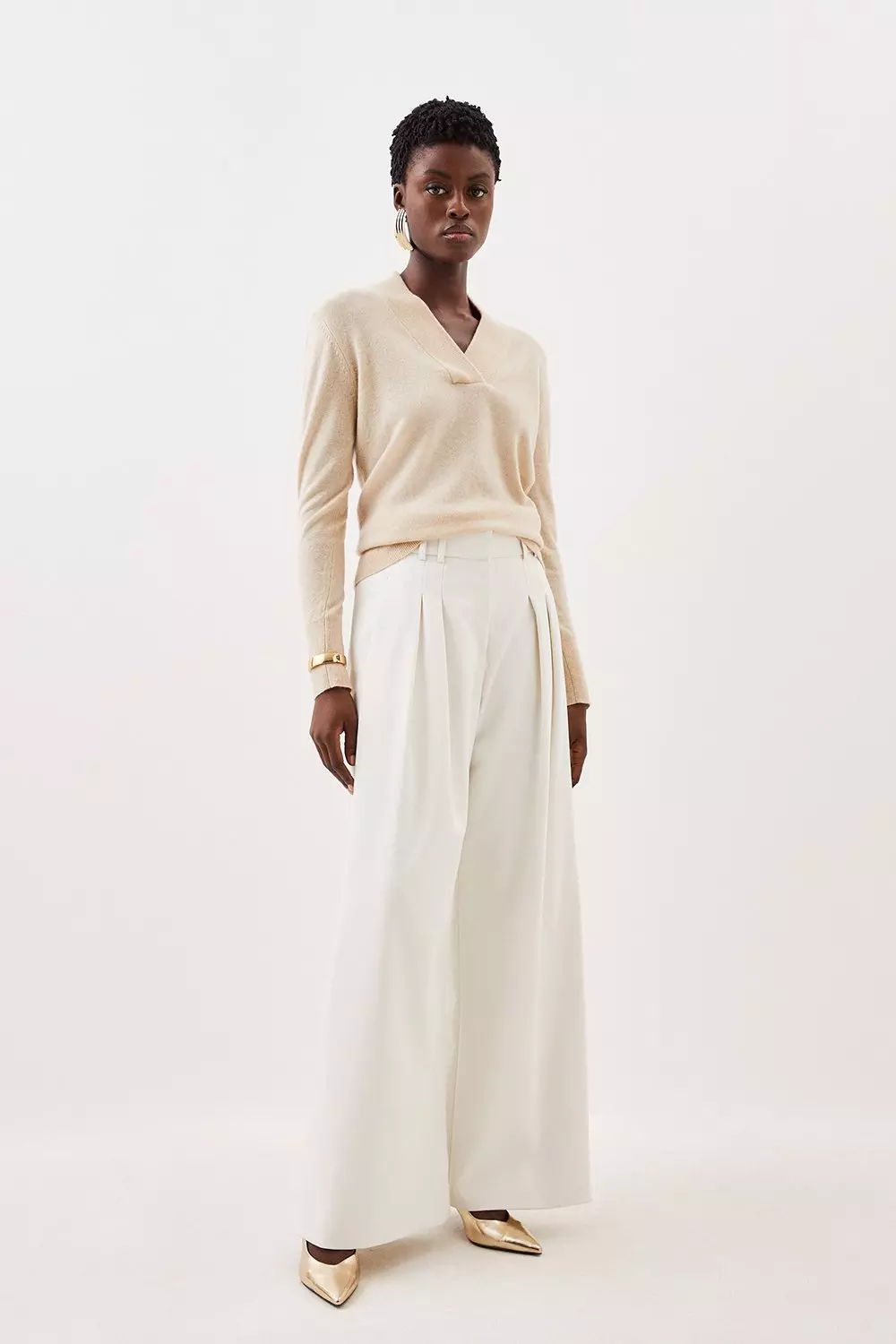 Double Belt Loop Trousers, Ivory