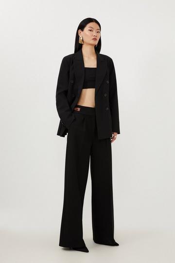 Black Tailored Compact Stretch Tab Detail Wide Leg Trousers