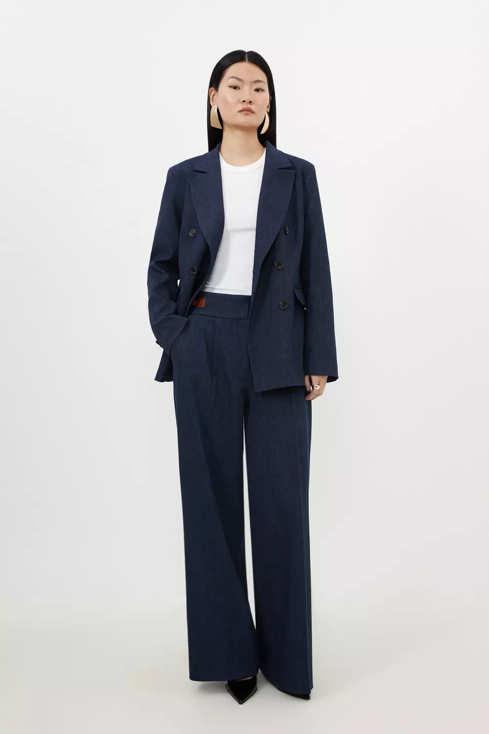 Tailored Denim Blazer and Wide Leg Trousers Set Karen Millen