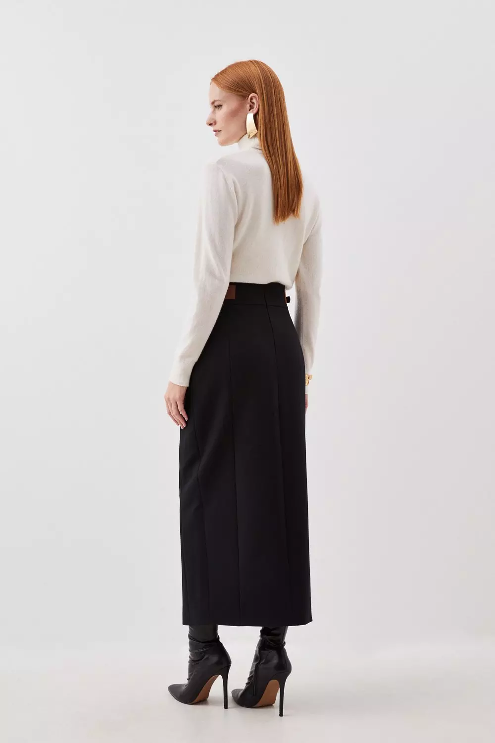 Tailored Compact Stretch Tab Detail Midi Skirt