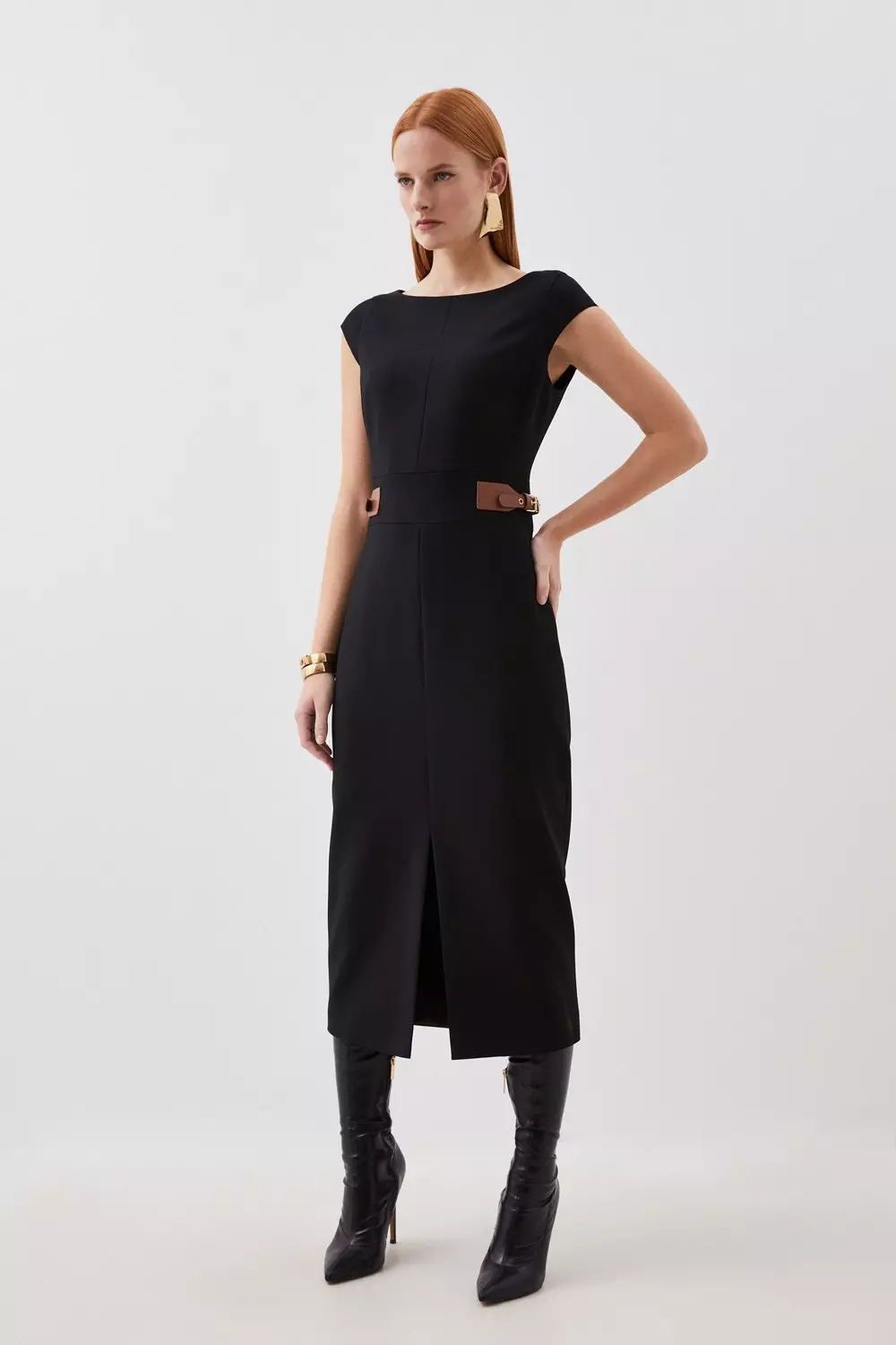 Black cap sleeve midi sales dress