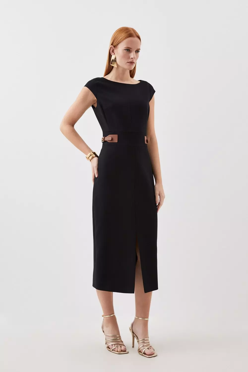 Midi sheath dress with clearance sleeves