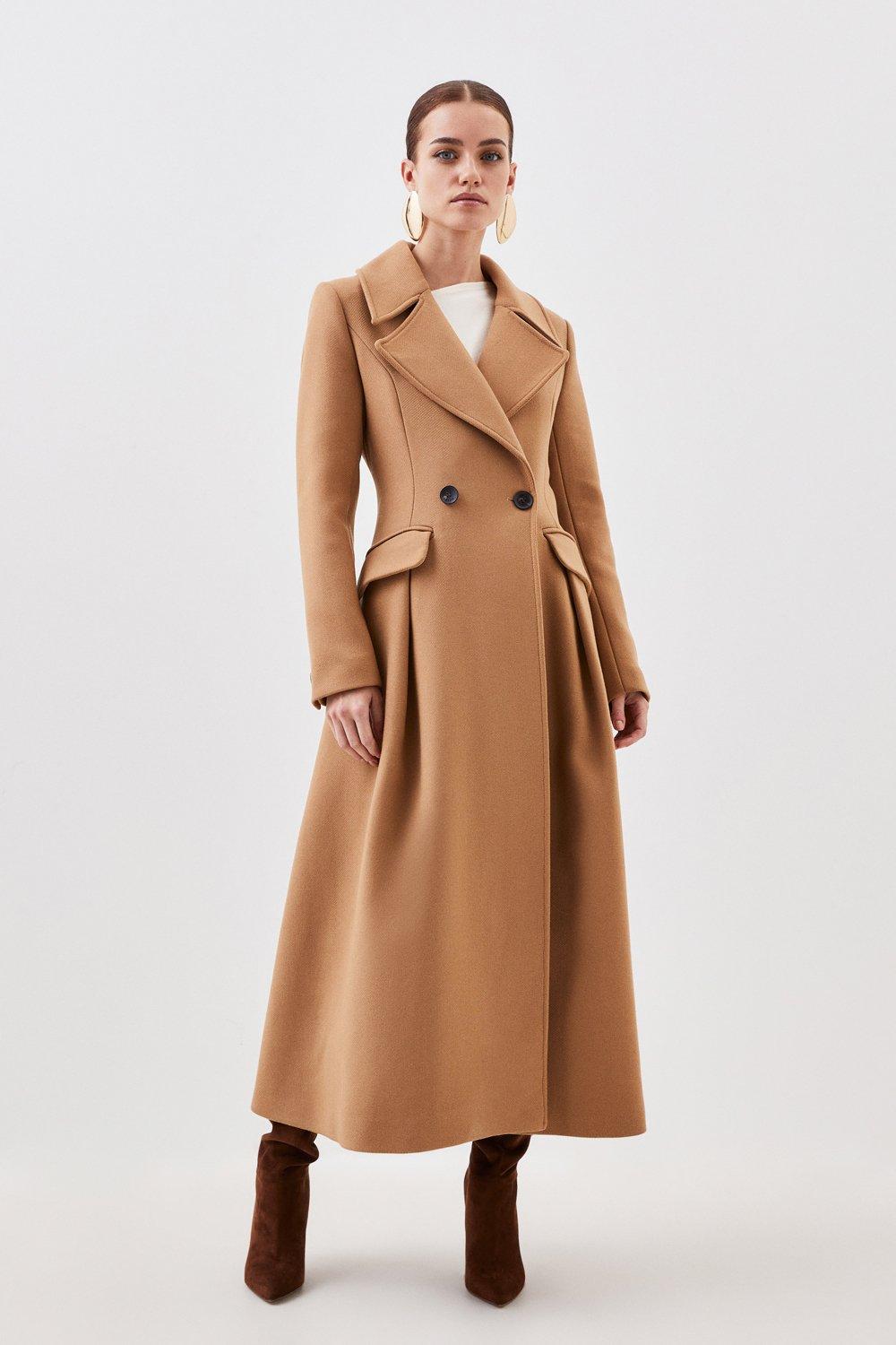 Petite Italian Manteco Wool Blend Flared Skirt Midaxi Coat | Karen Millen