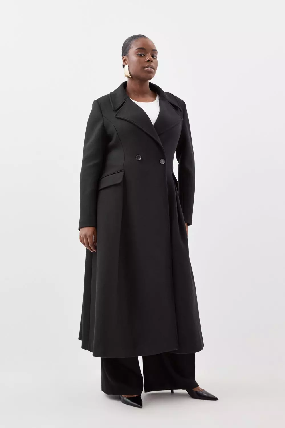 Lydia Millen Italian Wool Blend Flared Skirt Midaxi Coat