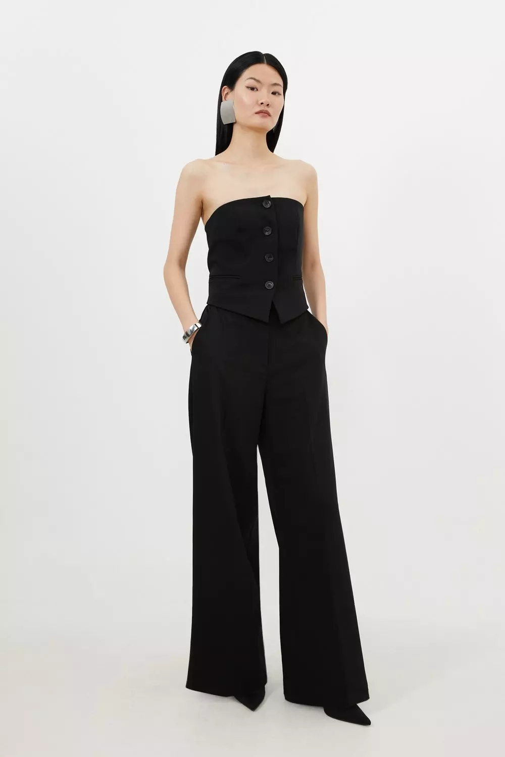 Tailored Bandeau Button Detail Jumpsuit | Karen Millen