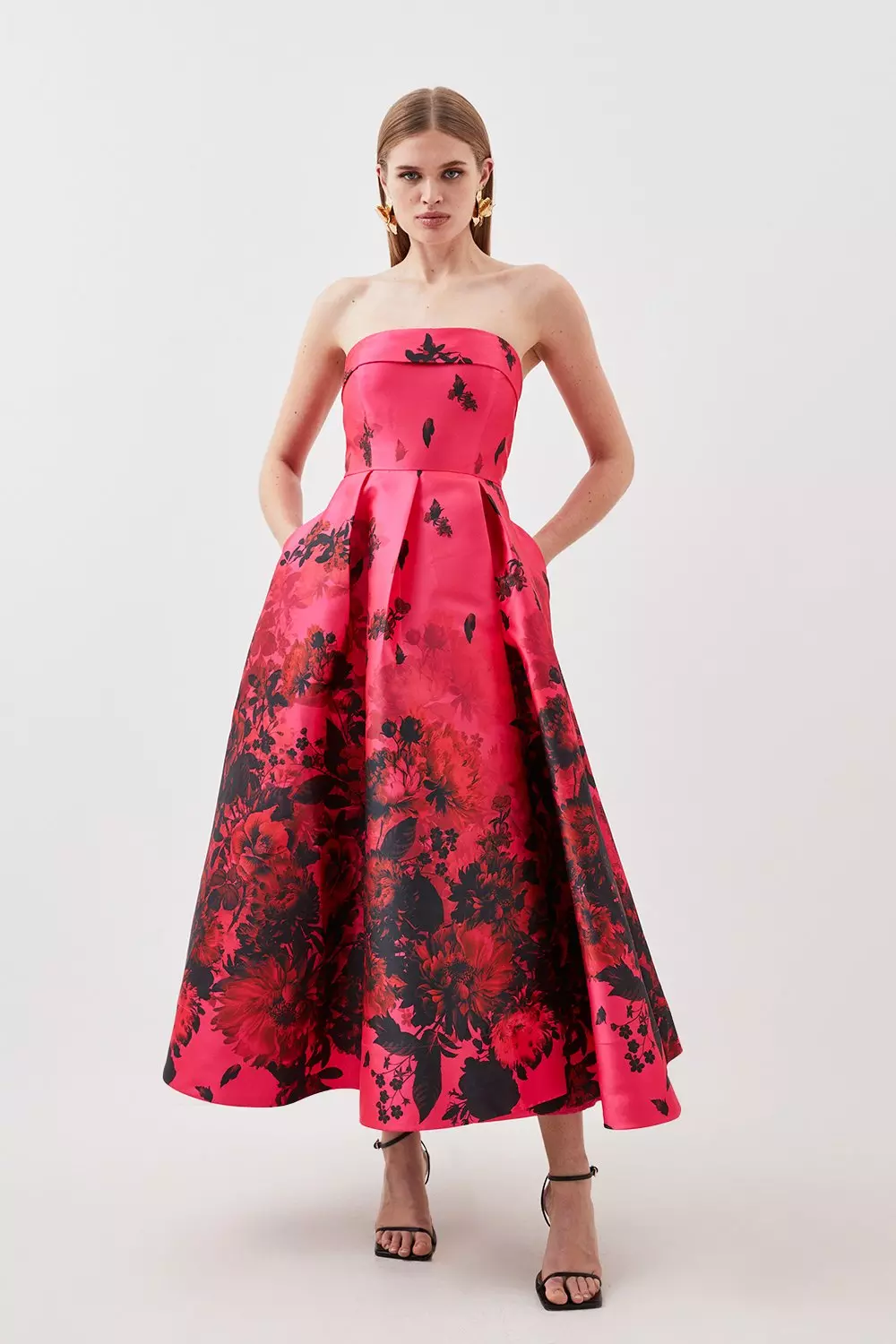 Satin floral prom clearance dress