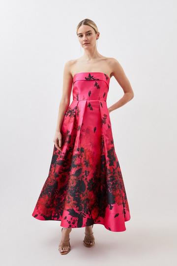 Petite Floral Print Satin Twill Woven Prom Dress floral