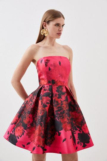Multi Floral Printed Satin Twill Woven Mini Dress