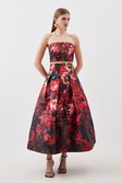 Floral Printed Satin Twill Woven Maxi Prom Skirt