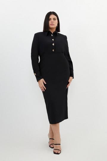 Black Plus Size Essential Techno Maxi Woven Shirt Dress