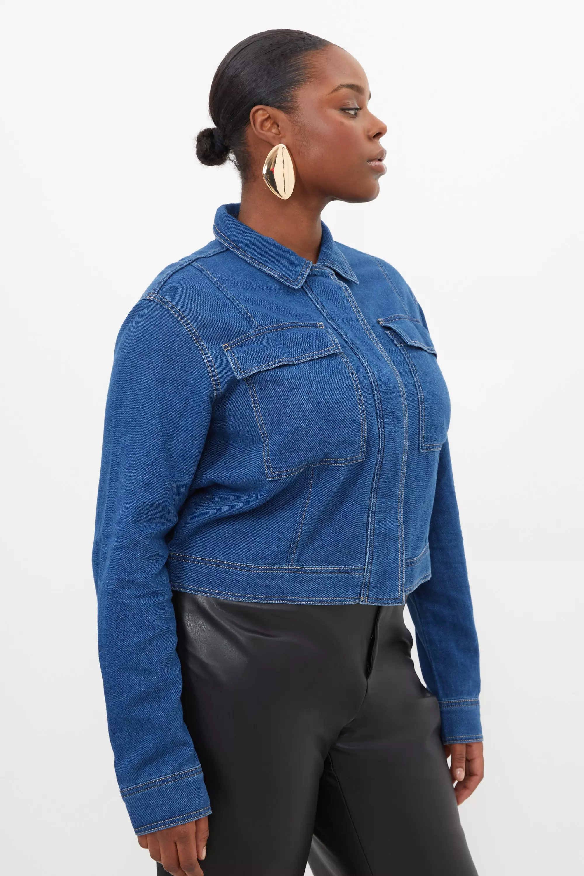 Jean jacket with hotsell sweater sleeves plus size