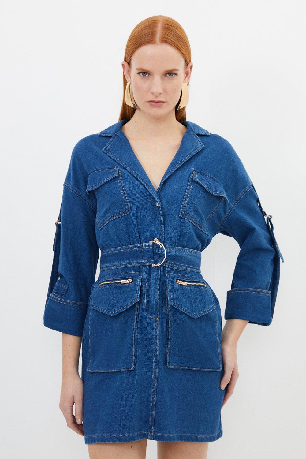 Denim Woven Shirt Mini Dress - Denim