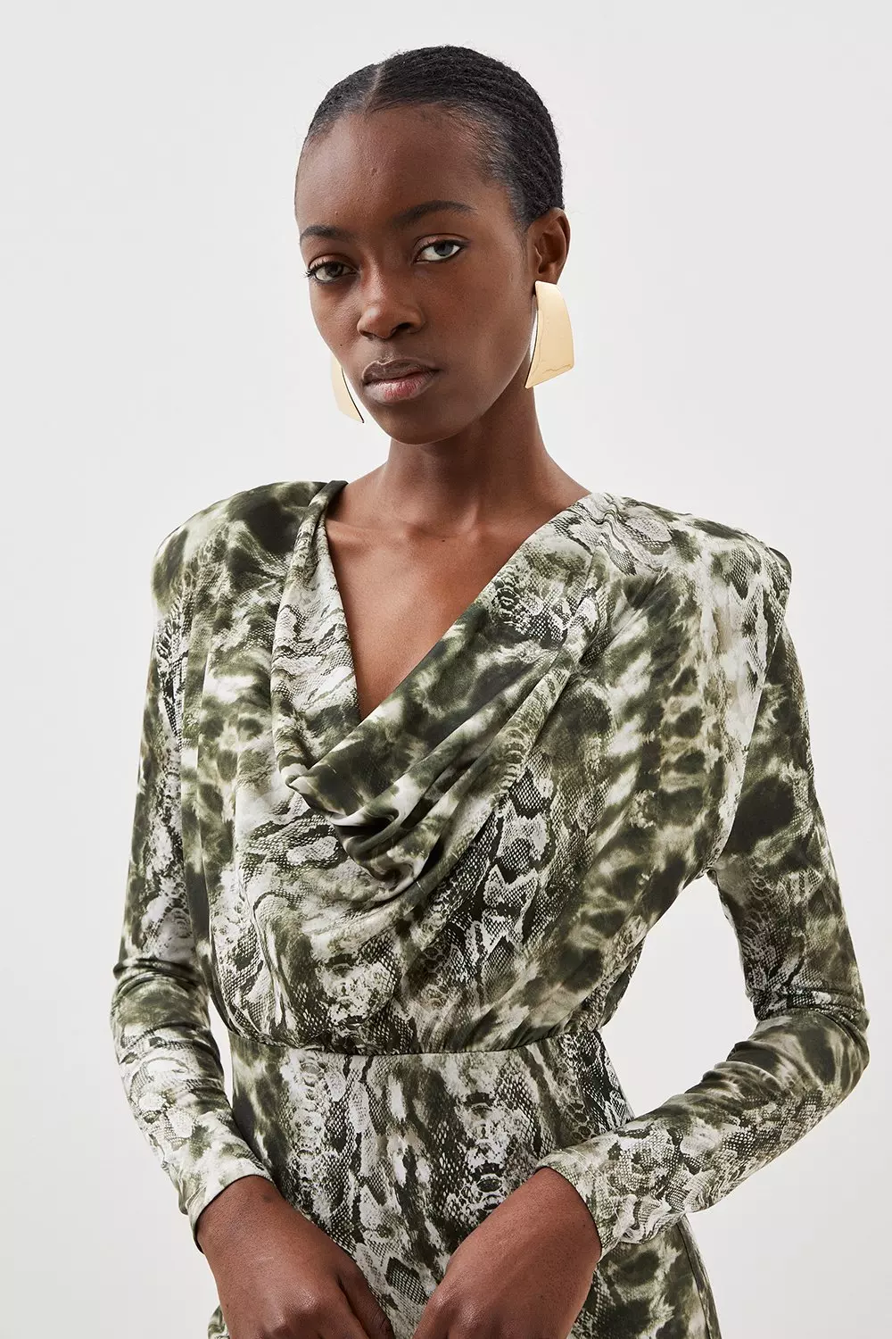 Green snake best sale print midi dress