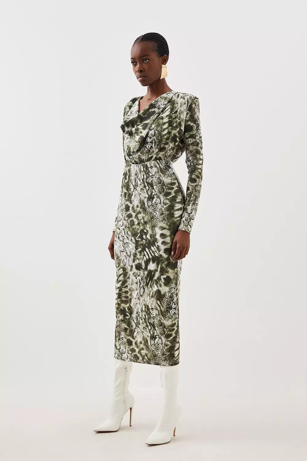 Snake print clearance cowl neck dress