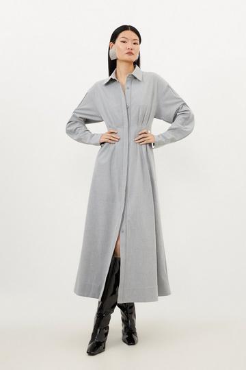 Grey Petite Grey Marl Wool Mix Shirt Midi Dress