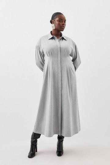 Grey Plus Size Grey Marl Wool Mix Shirt Midi Dress