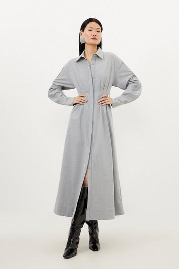 Grey Grey Marl Wool Mix Shirt Midi Dress